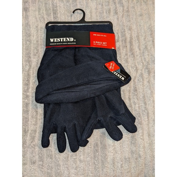 Westend Fleece Set Hat Scarf Gloves Winter Warm One Size Black‎ NEW - Picture 1 of 5